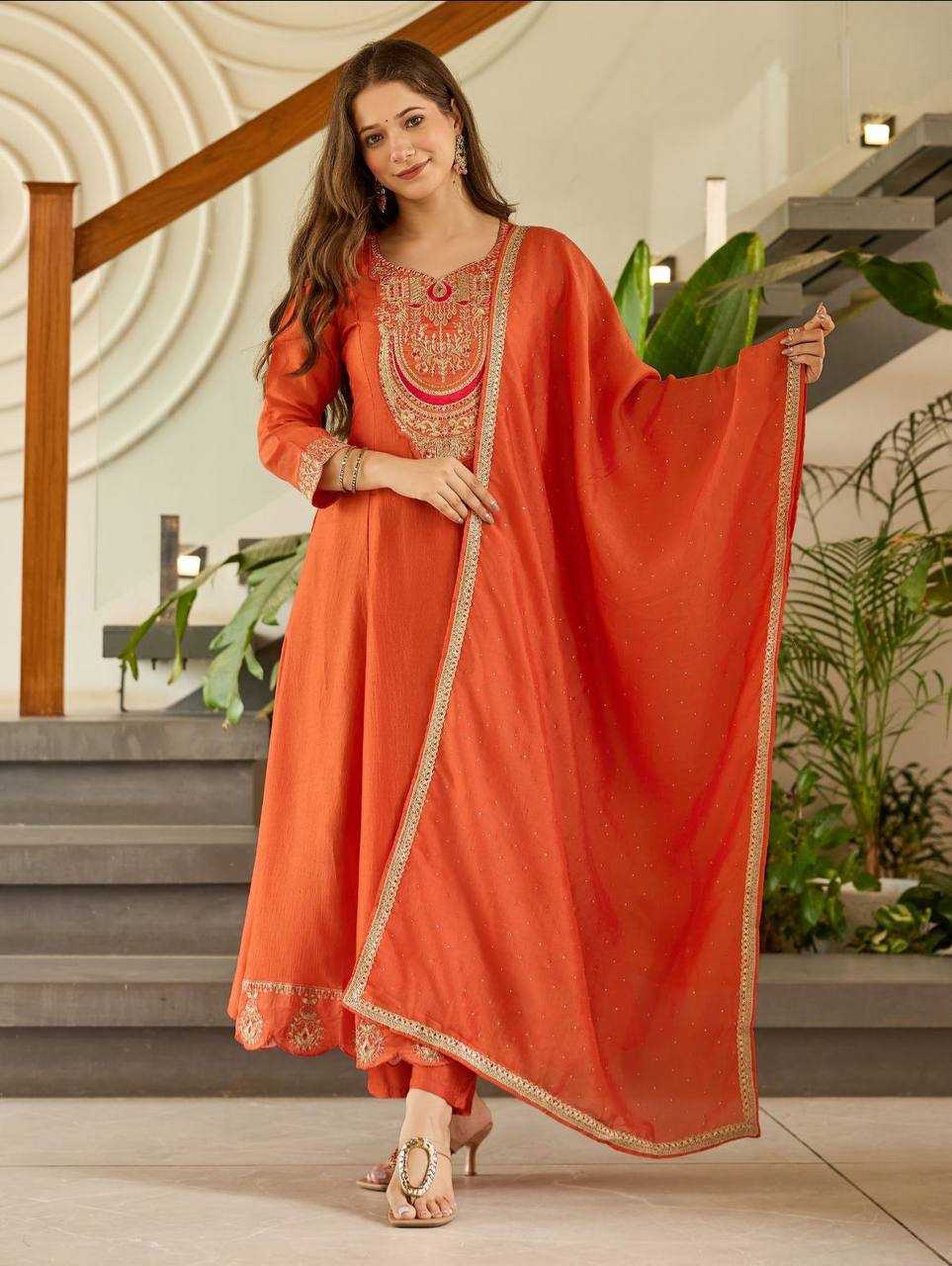 Vichitra Silk Kurti Bottom With Dupatta Embroidered